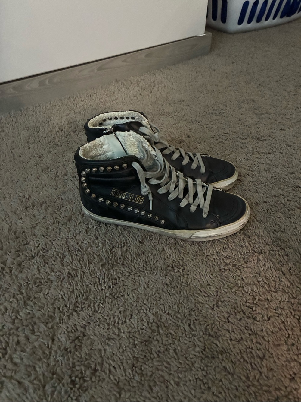 Golden Goose Black High-Top Sneakers with Silver Studs - Picture 2 of 4